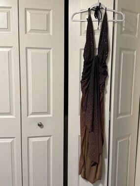 MURCI NWT Elegant Brown Ombré Halter Evening Dress with Sparkle